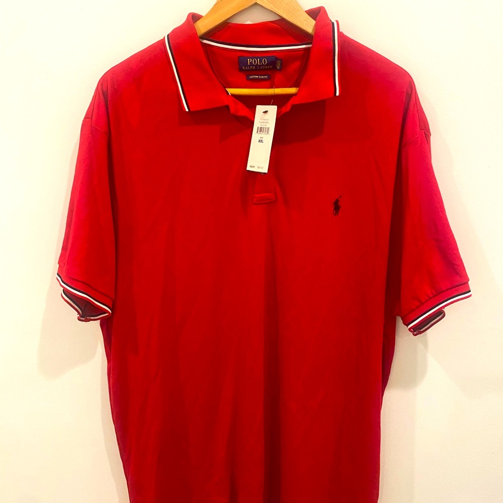 Ralph Lauren Polo, red collared shirt